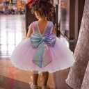12M-6Y Baby Dress Sequins Bowknot Flower Girls Lace Wedding Pageant Tutu Gown Dresses with Headwear