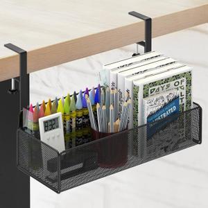 Office Under Desk Organizer Storage, Metal 3-IN-1 Clamp On Desk Side and Desktop File Document Magazine Organization Wall Hanging Bin Holder Office Supplies For Home School Essentials