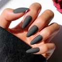 Glamnetic Press On Nails - Red Bottom | Red Accent Dual Side Medium Almond Fake Nails with a Black Matte Finish, Salon Quality Halloween Nails | 15 Sizes - 20 Nail Kit with Glue
