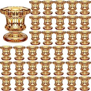 Foaincore 36 Pcs Candlestick Holders Bulk 2.36 Inch Taper Candle Holders Small Glass Candle Holder for Wedding Table Centerpiece Party Decoration (Amber)