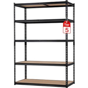 Storage Shelving Unit, 5-Tier Adjustable Metal Storage Shelves, 48" L x 18" W x 72" H Heavy Duty Garage Storage Shelves for Kitchen Pantry Basement Bathroom Laundry