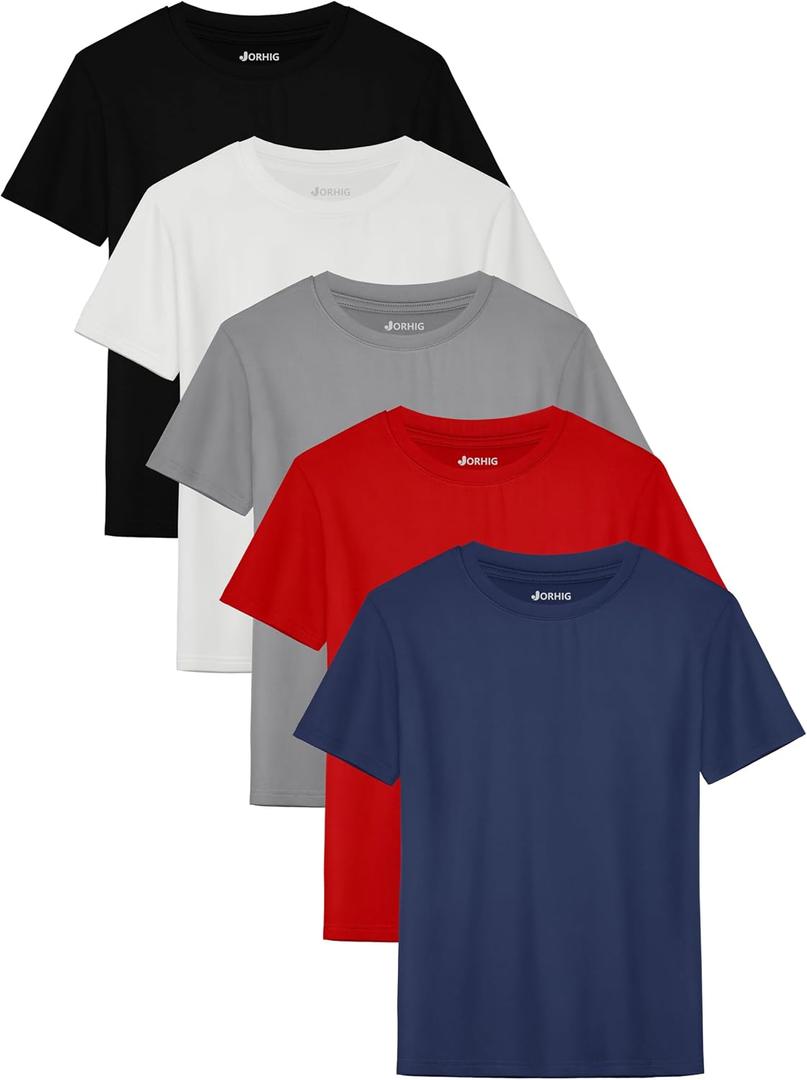 5 Pack Boys Shirts Youth Athletic Dry-Fit T-Shirt Short Sleeve Boys' Activewear Tops for Youth Teens, 14-16Y