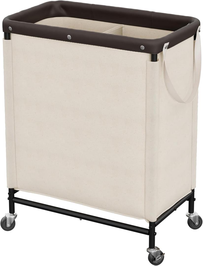 StorageWorks 2 Section Laundry Hamper, Rolling Laundry Cart with Wheels and Handles, Laundry Room Double Sorter for Organizer and Storage, 26.4 Gal(100L), Beige