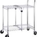 2 Tier Commercial Grade Heavy Duty Utility Cart | Holds up to 300lbs | Easy Foldable | Durable Chrome Plated Steel Heavy Duty Rolling Cart for Garage, Warehouse, Showroom and Office