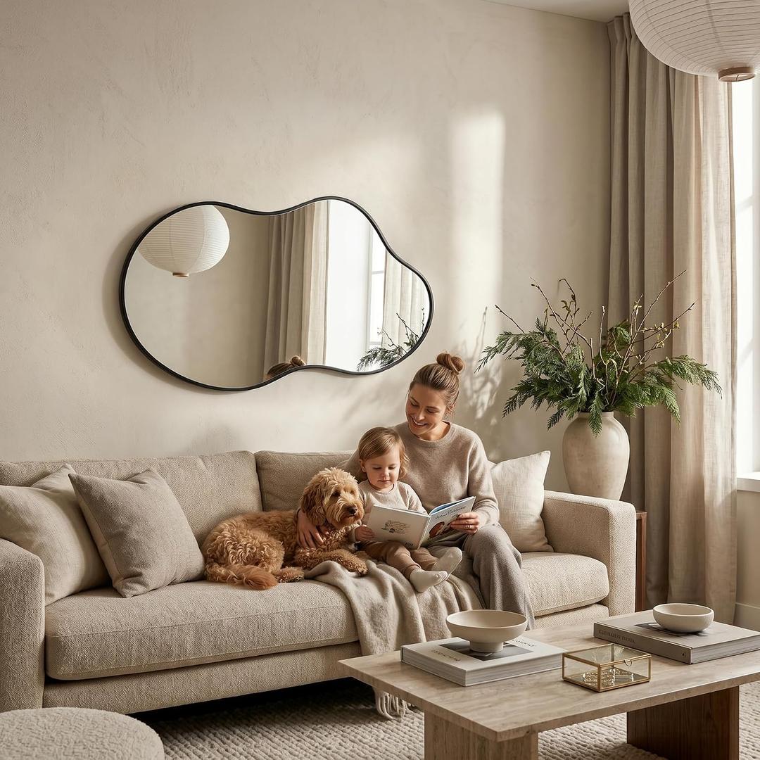 Irregular Asymmetrical Wall Mirror 26x48 Inches Decorative Tempered Glass