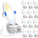 Ensenior 12 Pack 6 Inch Ultra-Thin LED Recessed Light with Junction Box, 2700K-6000K Selectable, 12W 110W Eqv, Dimmable, 1050LM High Brightness - ETL Certified (6000k/5000k/4000k/3500k/3000k/2700k - 6cct white)