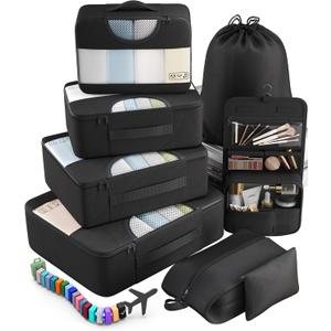 Veken 10 Set/8 Set Packing Cubes for Travel Essentials, Suitcase Organizer Bags in 4 Sizes, Carry-On Luggage Accessories with Large Laundry & Toiletry Bag, Must-Have for Airplane, Road Trip & Camping