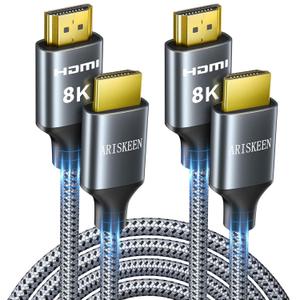 ARISKEEN 8K HDMI Cable 10FT 2-Pack, 48Gbps High Speed HDMI 2.1 Cable, 8K 60Hz, 4K 120Hz 144Hz Support for HDR 10, HDCP 2.2 2.3, eARC, DTS:X, Braided HDMI Cord Compatible with Laptop/HDTV - 10 Feet