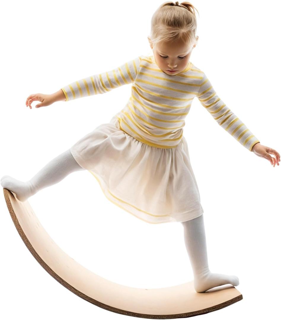 Giggle & Play 36" Wooden Balance Board  Natural Curvy Wobble Board for Kids, Toddlers & Adults, Montessori Rocker Toy, Yoga Trainer for Office, Home, Classroom Use