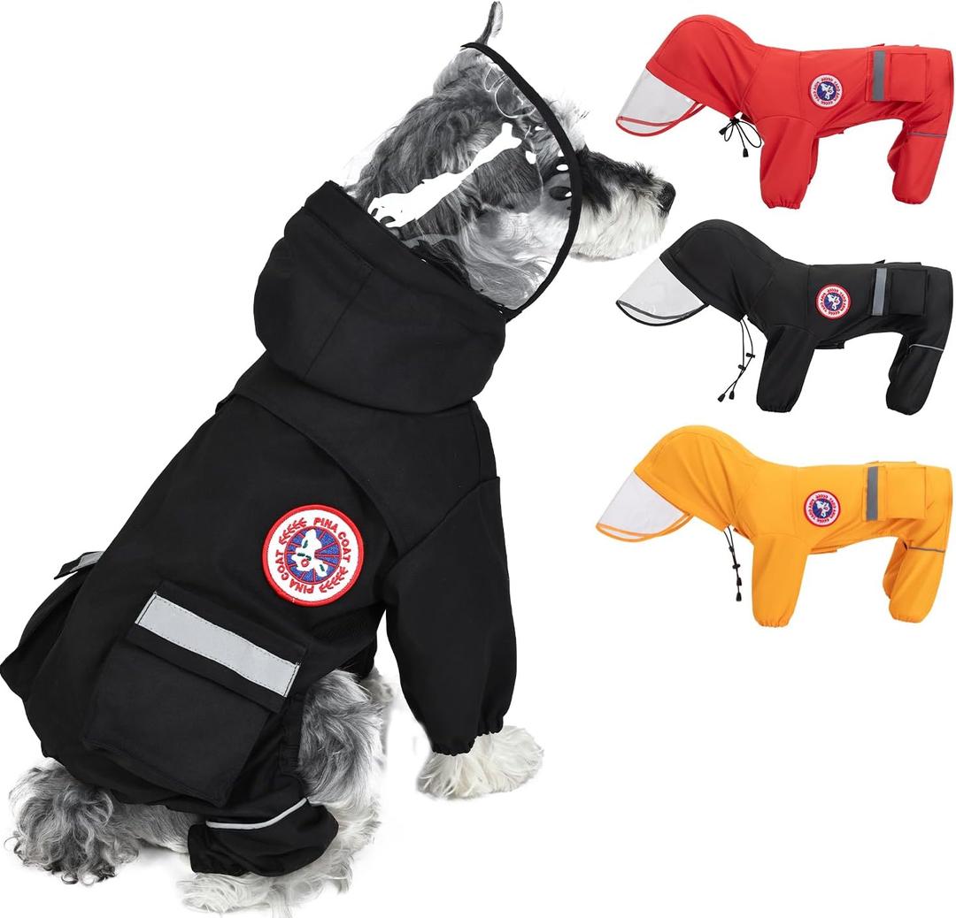 PINA Lightweight Dog Raincoat with Hood, Waterproof Dog Jacket & Poncho for Wet Weather, Full Wrap Design with Reflective Strap and Pocket
, Medium