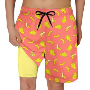 Cozople Boys Swim Trunks Compression Liner Swim Shorts Quick Dry Bathing Suit with Boxer Brief Swimwear 2-20T (4T, Banana)