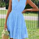 PRETTYGARDEN Women's Summer Dresses 2026 Sleeveless V Neck Eyelet Hollow Out Swing A Line Beach Vacation Sun Dress (Blue, M)