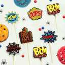 12 Pcs Spider Cake Toppers, Spider Theme Cupcake Decorations Glitter Red Black Blue Spider Pattern Birthday Party Supplies, Spider Web Birthday Decorations for Boys, Men, Baby Shower