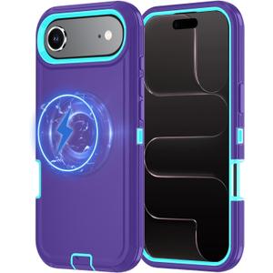 Case Compatible with iPhone 17 Air Case Heavy Duty Shockproof 3-Layer Full-Body Protection Rugged Cover [Compatible with Magsafe] (Purple)