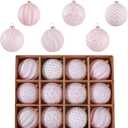 Vintage Christmas Ornaments Ball Set, 12 PCS Shatterproof Antique Traditional Christmas Tree Ornaments for Indoor Xmas Holiday Home Decor (Pink)