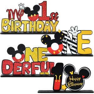 TONIFUL Mouse 1st Birthday Party Supplies 1st Table Centerpieces - Red Mouse Theme Design and Sturdy Wooden for One Year Old Birthday Party Favors 1st Birthday Party Decorations (4 Pcs)