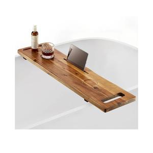 Tinamo Acacia Bathtub Caddy Tray Table | 39 x 9.75 x 2.5 Inch Large Bath Tub Tray Wooden | Anti-Tipping, Sustainable Tub Tray for Bathtub | Bathtub Accessories Holders for Bathtub (Acacia, 39x9.75)