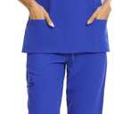 COZYFIT Scrubs for Women Set - Stretch V-Neck Scrub Top & Jogger Pant with 8 Pockets (Medium, Blueberry)