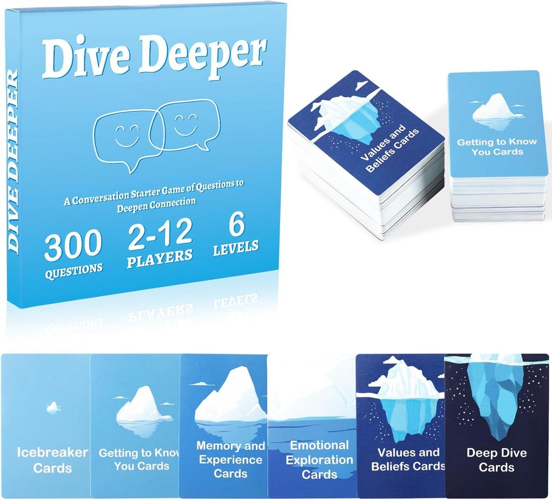 Dive Deeper 300 Icebreaker Cards Conversation Starter Talking Cards Family Edition Table Talk Team Building Games Connect Deeper with Each Other for Family Dinner Corporate Friend Stranger Game Night