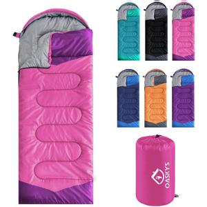 oaskys Camping Sleeping Bag - 3 Season Warm & Cool Weather - Summer Spring Fall Lightweight Waterproof for Adults Kids - Camping Gear Equipment, Traveling, and Outdoors (50-80F Everyday 3 Season - Pink)