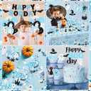 Blue Halloween Birthday Decorations,198pcs Ghost Party Decorations Tableware Happy Boo Day Plates Napkins Cups Tablecloth Banner Swirls, Topper, Balloon for boy Halloween Party Decorations, Serve 24