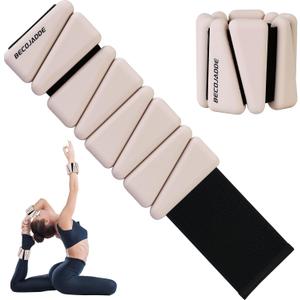 BECOJADDE Ankle Weights Set of 2 (1 lb/2 lb/3 lb Each) Adjustable Wrist Weights for Women Men Wearable Arm Leg Weight for Pilates, Running, Walking, Workout, Yoga (Beige)
