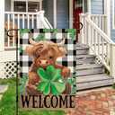 DLZDN Welcome St Patricks Day Highland Cow Garden Flag 1218 Inch Double Side Vertical Burlap Farmhouse Yard Sign Spring Holiday Outdoor Decoration