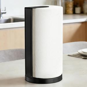 YIGII Paper Towel Holder Countertop with Heavy-Duty Anti Slip Weighted Base, Freestanding Stainless Steel Kitchen Paper Roll Holder, Easy One-Handed Tear, Black