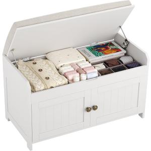 HOMEFORT 30" Shoe Bench with Lift Top Storage, Entryway Bench with Cushioned Seat, Wooden End of Bed Bench, Shoe Cabinet Bench with Hidden Storage Space, for Bedroom, Hallway,White (30"Wx14.9"D x18.1"H)