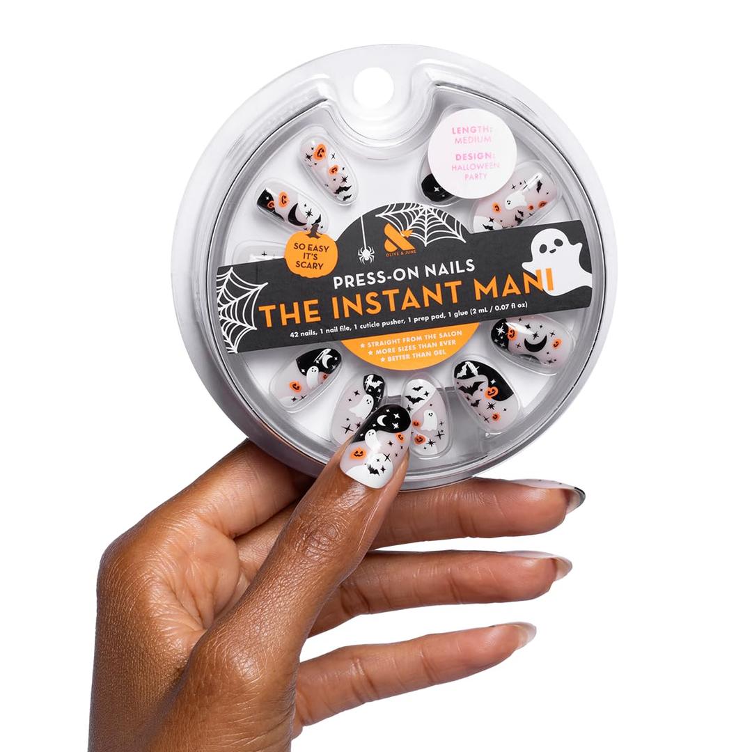 Olive & June Instant Mani Press-On Nails | Glue | Medium Oval | 42 Pieces, 21 Sizes | Non-Toxic, Long-Lasting Recycled Materials Realistic Look | Salon-Quality at Home | Halloween Party