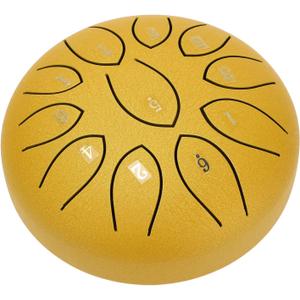 Steel Tongue Drum 6 Inches 11 Notes Steel Tongue Drum Metal Hand Drums Musical Percussion Instrument Hand Pan Drums with Mallets Rain Drum for Outside (Yellow)