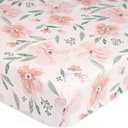 Crane Baby Floral Crib Sheets, 100% Cotton, Breathable Baby Bedding for Standard Mattress, Pink Nursery Decor, Machine Washable Pink Floral Crib, Toddler Sheets