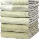 Premium Kitchen Towels (20" x 28", 6 Pack) | Large Cotton Dish Towels | Flat & Terry Highly Absorbent Kitchen Linen Set with Hanging Loop | Sage