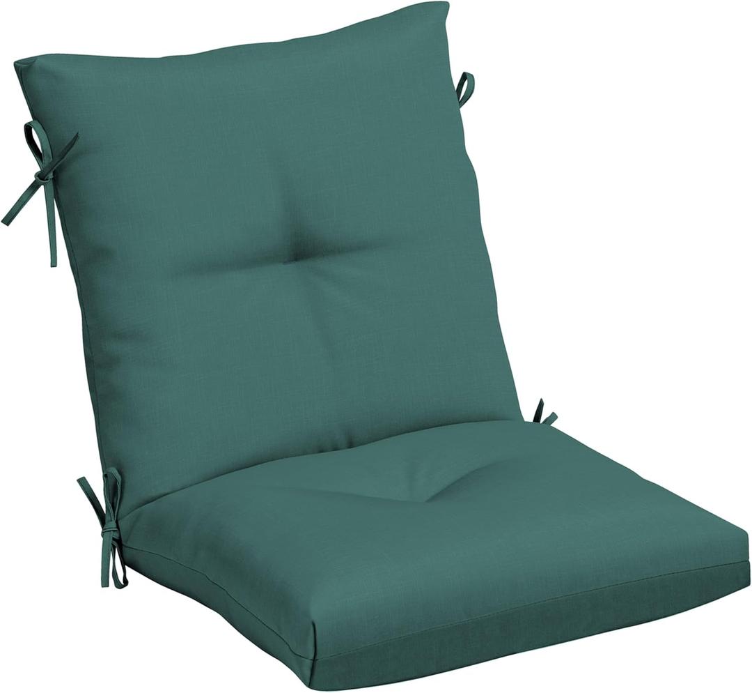 Arden Outdoor Plush Modern Tufted Blowfill Dining Chair Cushion, 21 x 40, Water Repellent, Fade Resistant, Tufted Cushion for Dining and Bistro Chairs, Peacock Blue Green Texture