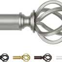 Antique Silver Curtain Rod 32 to 58 Inch (2.6-4.8 ft), USFOOK 7/8 Curtain Rods for Windows 20 to 54 Inch, Telescoping Splicing Drapery Rods with Twisted Cage Finials