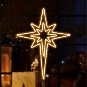 Large 43"x32" Twinkle Bethlehem Star Neon Motif Pre-lit 216 Super-Bright LED Outdoor Christmas Decoration with 11 Functions and Timer Waterproof for Outdoor Home Party Wall(Warm White)