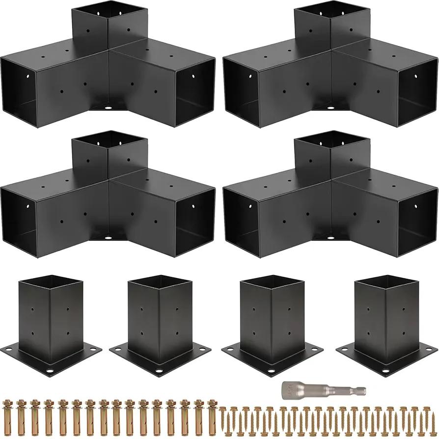 Pergola Kit, Pergola Brackets 3-Way Right Angle Corner Bracket Woodworks DIY Post Base Kit, Wooden Beams for Gazebos Patio Pergolas Log Cabin