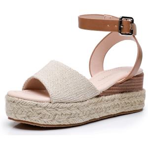 Apakowa Girls Sandals Flatform Wedge Open Toe Summer Sandals Shoes Little Big Kid Flower Girl Heels Dress Shoes (Little Kid/Big Kid) (Bg/Tan (Whipped Stitch)) Size 36 