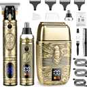 Electric Shaver RazorT-Blade Beard Trimmer Nose Hair Trimmer Shaver Set,Cordless RechargeableBarber Clippers,Professional Hair Clippers Kit with LCD for Men (Bronze)