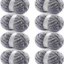 8 Pack Chunky Chenille Blanket Yarn for Hand Knitting and Crocheting - Jumbo Fluffy Super Bulky Yarn 28.4 Yds 7.7 Oz Each Skein (Blue Gray)