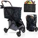 Personal Luxury Folding Shopping Cart On Premium Wheels  Ultra Lightweight Aluminum Frame  Removable Shopping Bag with Carry Strap & Lower Grocery Storage 75Lbs Capacity (Shadow v2)