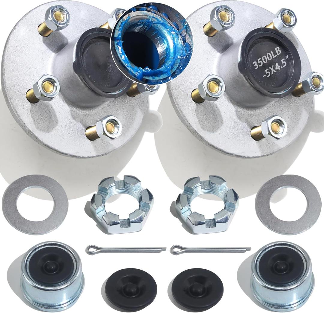 iBroPrat 2Sets Galvanized Trailer Idler Hub Kits 5 Bolt 4.5, Trailer Idler 5 Lug Hub Kits Pre-Installed and Lubricated for 3500 lbs 1-1/16'' to 1-3/8'' #84 Spindle Tapered Axle