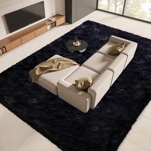 FinRec 9x12 Feet Black Rugs for Living Room Bedroom, Fluffy Shaggy Area Rug, Non-Slip Soft Shag Rug for Nursery Kids Room Dorm Room Home Decor, Indoor Plush Floor Carpet