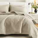 Comfort Spaces Queen Quilt Set Modern Reversible Plaid Coverlet Queen Bedding Set Cozy Quilted Winter Layer, All Season Lightweight Soft Queen Size Quilt, Kienna, Full/Queen Beige 3 Piece
