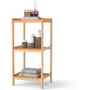 kinbor 3-Tier Bamboo Shelf Freestanding - Space-Saving Bathroom Standing Shelf & Plant Stand, 3 Shelf Bookcase for Kitchen, Living Room, Office (Natural Bamboo, Easy Assembly)