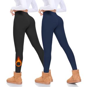 FULLSOFT Fleece Lined Leggings Women High Waisted Tummy Control Workout Winter Thermal Warm Soft Yoga Pants (Large-X-Large, A-black,navy Blue(2 Pack) With Fleece)