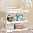 VBABY Foldable Baby Changing Table with Wheels, Certified Diaper Changing Station with Storage Drawers, 3 in 1 Portable Compact Diaper Table for Nursery, White
