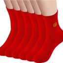 Men's Red Socks Crew Sports Casual Calf Socks, New Year Socks,Size 6-10 or 11-14,Red Embroidery (Fu) (6 Prs)