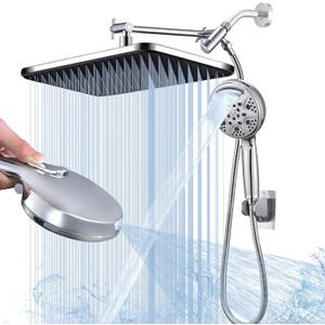 14 Inch Rain Shower Head with Handheld Spray Combo | High Pressure Dual Shower System with 9 Spray Modes, Power Jet & Pause Function, Tool-Free Easy Installation for Home Bathroom Upgrade