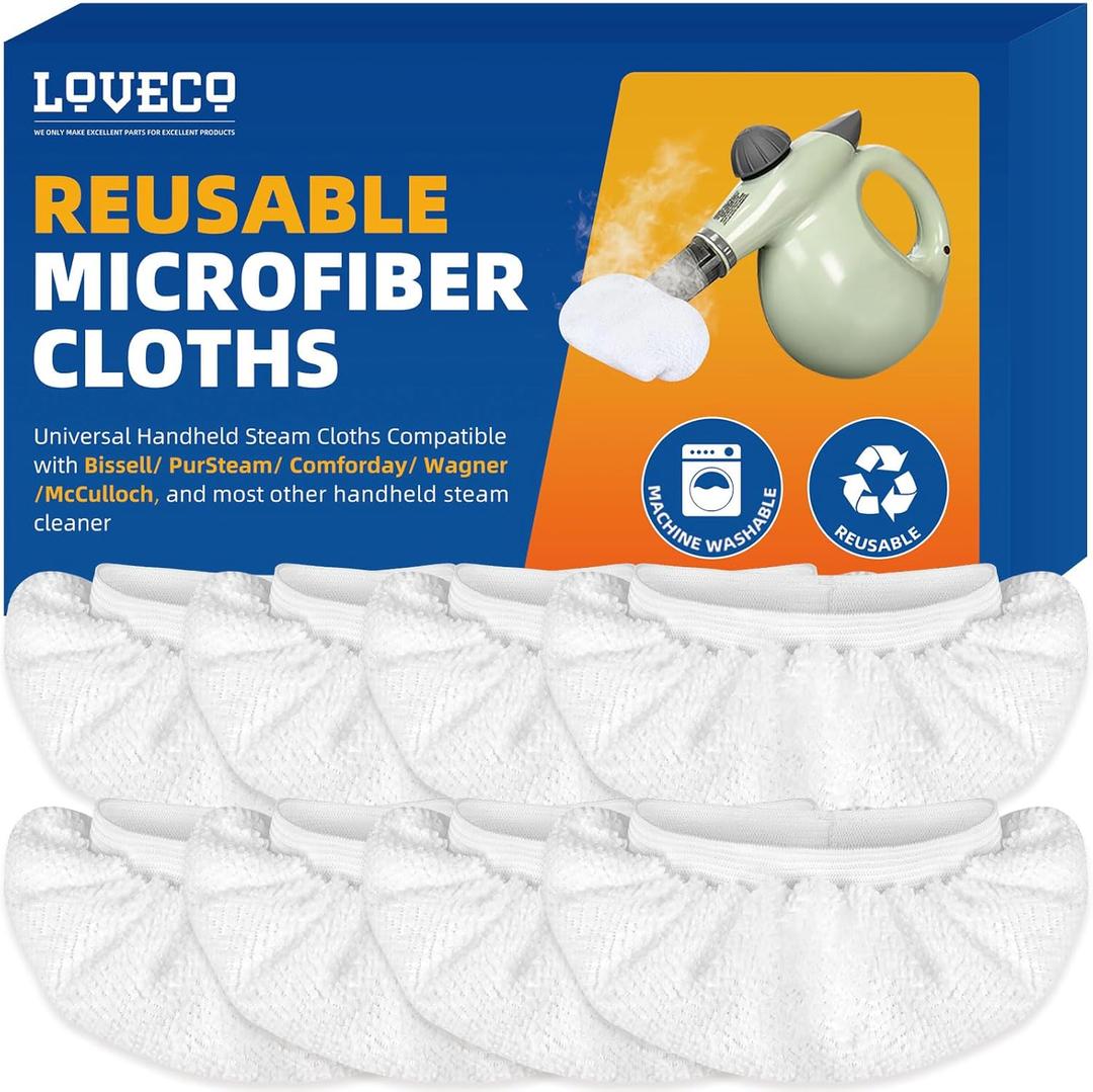 LOVECO 8 Pack Universal Microfiber Cloths for Handheld Steam Cleaner - Compatible with Bissell Steam Shot, PurSteam, Wagner Spraytech etc - Reusable Washable Steam Cleaner Accessories